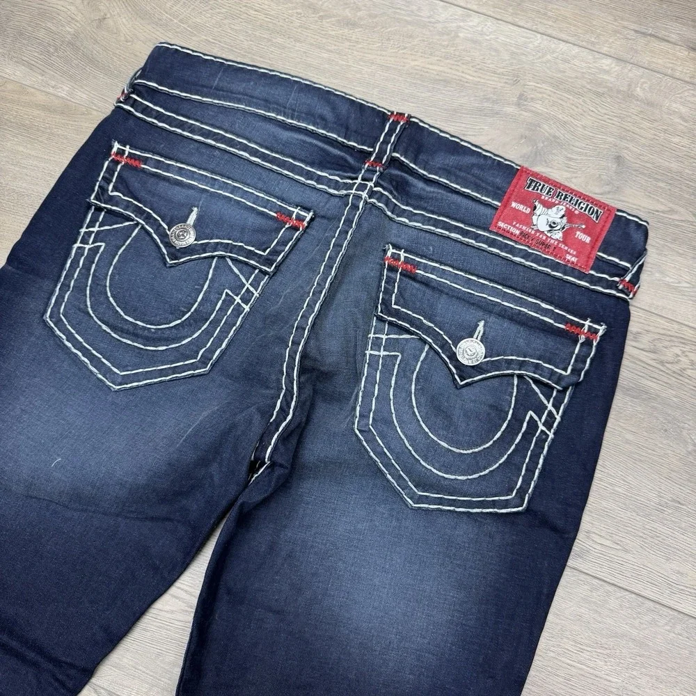 True Religion Ricky Super T Jeans Men's Sz 38 Dark Wash Thick Stitch Whisker